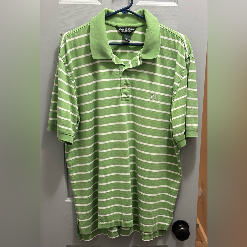 Brooks Brothers Country Club Men’s Striped Polo Shirt Green w/White Size XL
